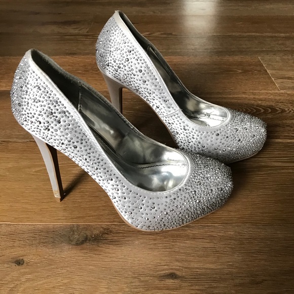 Silver Studded Rhinestone High Heels - Picture 2 of 8